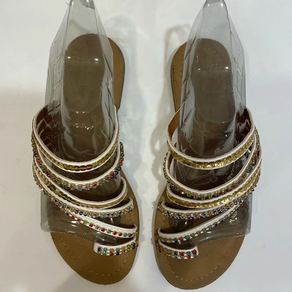 Venus Strappy Multicolored Rhinestone & Sequin Flip Flop Sandals Size 7 - Picture 5 of 10
